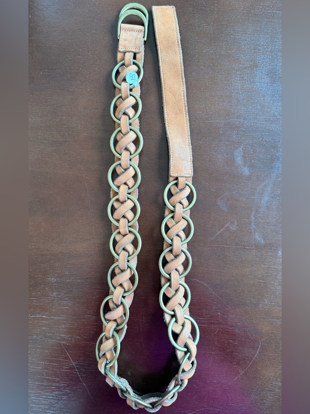 Twin-Set Braided Suede Ring Belt in Tan with Gold Rings